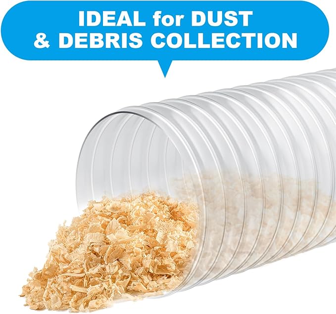 4" x 20' Heavy PVC Dust Collection Hose,Flexible Clear Debris and Fume Collection Hose with Stainless Steel Hose Clamps for Dust Collectors with 4" Ports, Ideal for Shop Vacuums