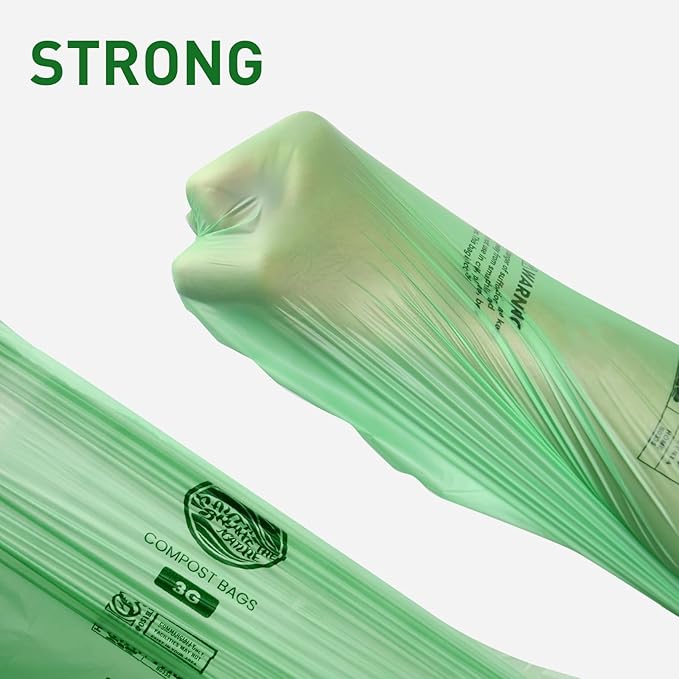 Trash bags 13+ gallon tall kitchen,Compostable Trash Lawn & Leaf Yard Waste Bags,Kitchen Compost Trash Bin Compatible,Extra Thick1.1 Mills,Certified by BPI and OK Compost(50count)