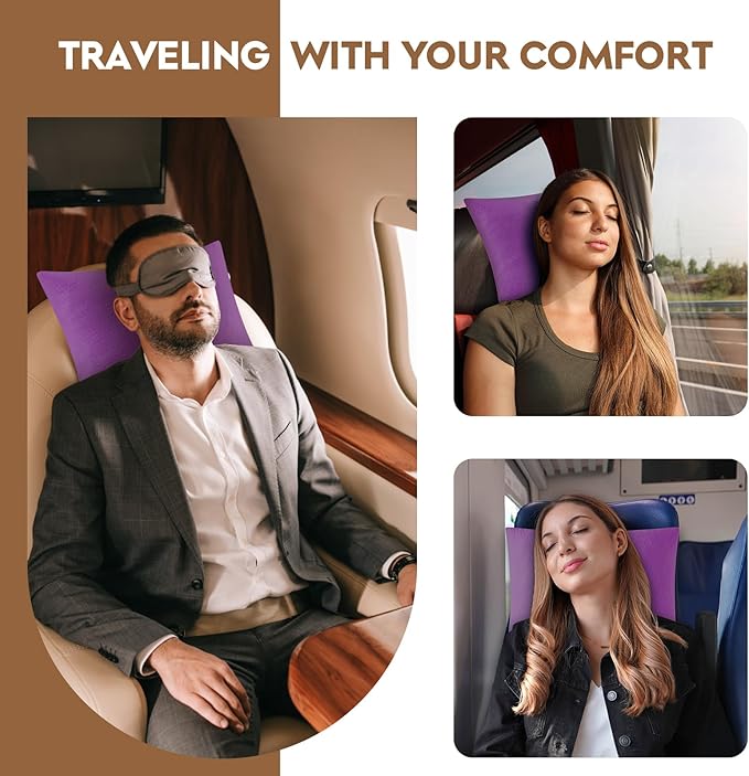 Small Shredded Memory Foam Pillow, Camping Pillow Travel Pillow - Compressible Medium Firm, Breathable Cover, Ideal Backpacking Hiking, Airplane and Car (Purple, L)