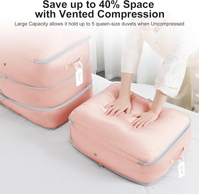 DIMJ Comforter Storage Bag - 110L Ultra Space Saving Self Compression Organize 6 Pack for Duvet, Pillow, Bedding, Blanket Storage Organizer Nylon Compression Bags