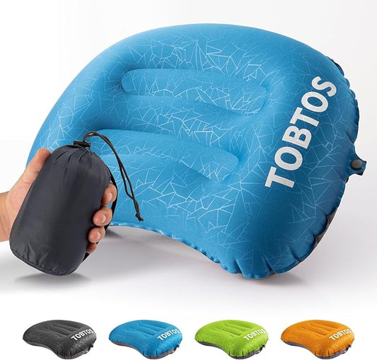 TOBTOS Inflatable Camping Pillow for Camping, Ultralight Backpacking Pillow, Ergonomic Support for Neck & Lumbar, Blow Up Air for Travel, Hiking, Outdoor (Navy Blue)
