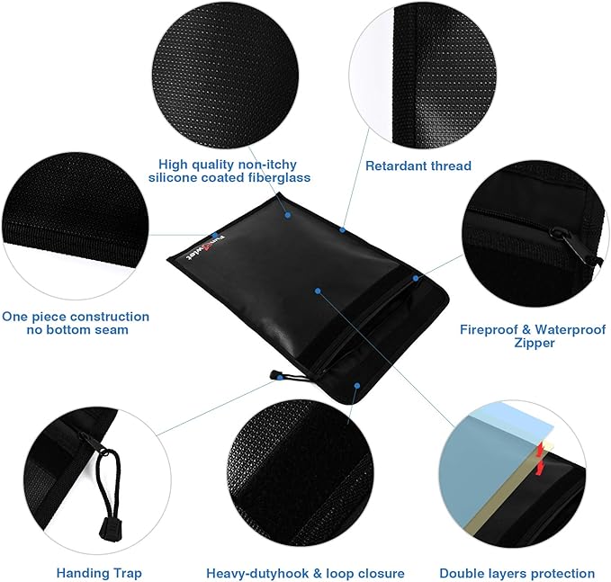 FunOwlet Fireproof Waterproof Document Bag, Fire and Water Resistant Safe Zipper Storage Organizer Pouch for A4/A5 Documents Holder, File, Cash, Jewelry, Passport, Tablet, Laptop, 3 Pack (Black)