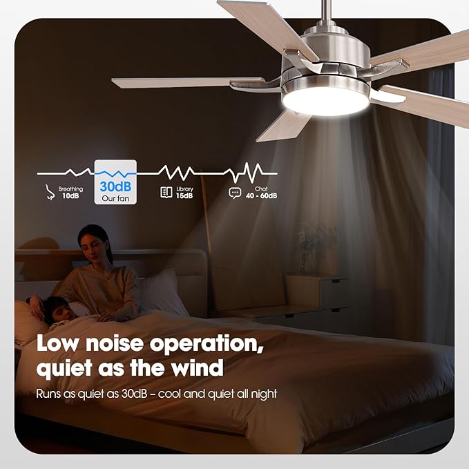 Ceiling Fan with Light, 42" Modern Low Profile Ceiling Fan with Light, DC Reversible Motor, Smart APP & Remote Control, Whisper Quiet, Dimmable LED for Bedroom/Living Room