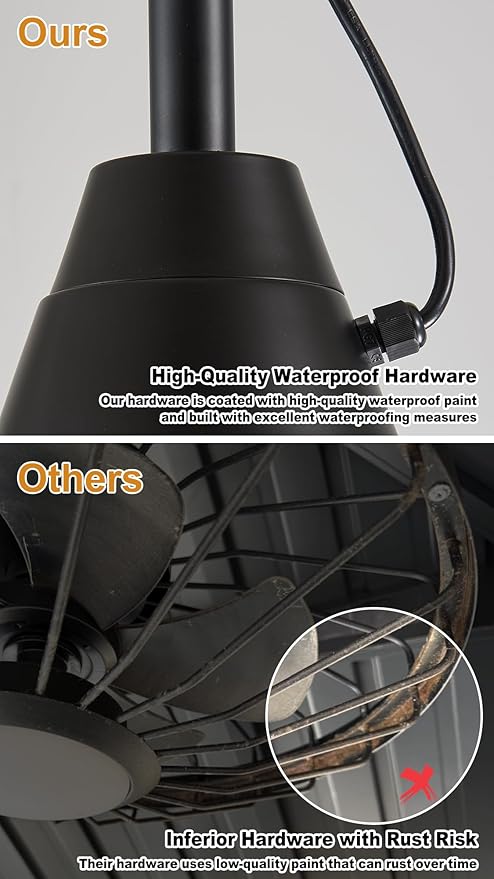 3 Blades Wood Outdoor Ceiling Fan with Light for Patios, Farmhouse Rustic Ceiling Fans with Lights, 34" Plug-in Wet Rated Outdoor Gazebo Fan for Exterior House Porch Patio, Waterproof,F247