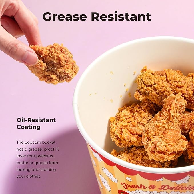 Fit Meal Prep 150 Pack Classic Paper Popcorn Buckets Disposable, 85 Oz Grease Resistant Popcorn Bowls Cups for Machine Home Theater Carnival Movie Night