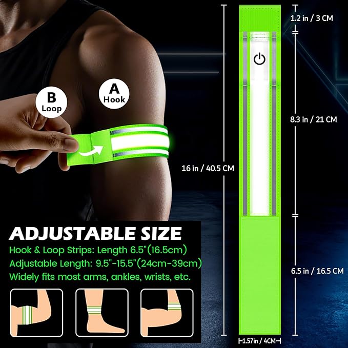 LED Armband for Running 2 Pack, 5 Colors 3 Lights Modes Rechargeable Reflective Light Up Arm Bands, High Visibility Reflective Gear for Running Walking Cycling at Night (Green)