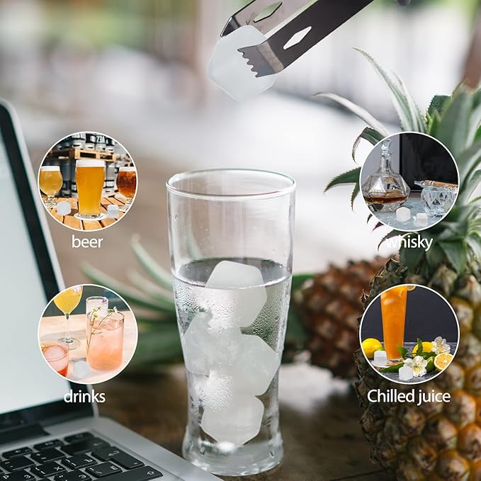 60 Pack Reusable Ice Cubes for Drinks, Refreezable Plastic Ice Cubes Without Diluting, Permanent Ice Cube Frozen BPA Free, Cocktails Like Whiskey, Wine, or Coffee (Transparent)