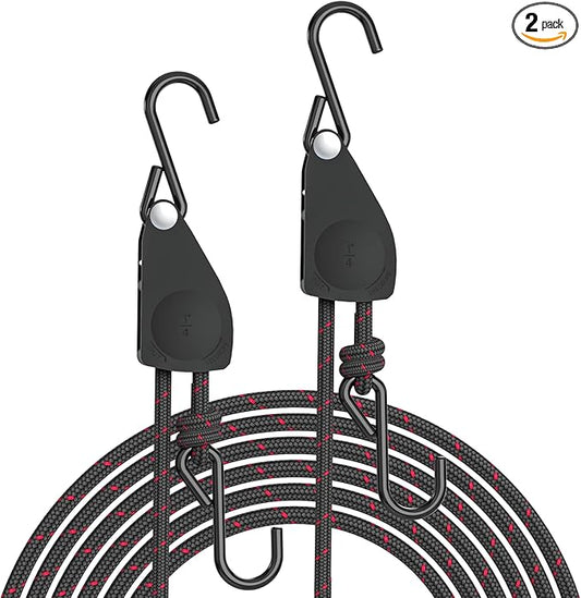 Kayak Tie Down Straps Ratchet, Kayak Straps for Secure Canoe to Roof Racks, Hiking Camping, Boating & Water Activities, Heavy Duty Ratchet Pulley Rope Hanger Kayak Accessories 2-Pack 1/4" 12FT