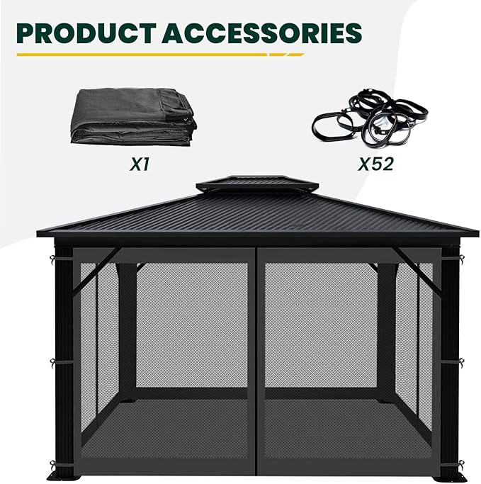 Gazebo Universal Replacement Mosquito Netting, 10' x 10' Outdoor Canopy Net Screen 4-Panel Sidewall Curtain, with Zippers, Easy to Install, Fit for Most Gazebo 10x10 Canopy, Black