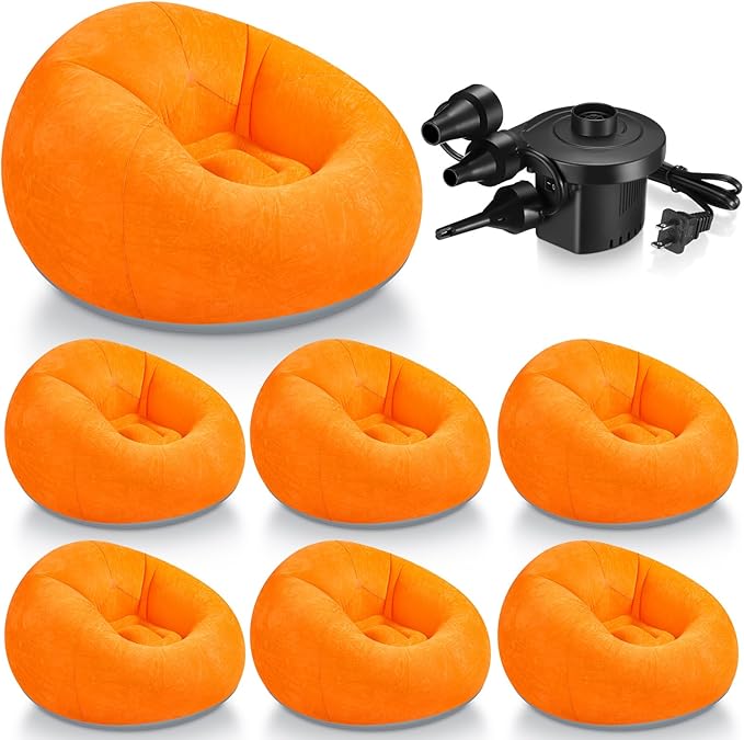 Realspring 6 Pcs Bean Bag Chairs for Adults Inflatable Chairs with Electric Air Pump,Blow up Couch Folding Portable Inflatable Couch Lazy Sofa for Reading Living Room Camping (Orange)