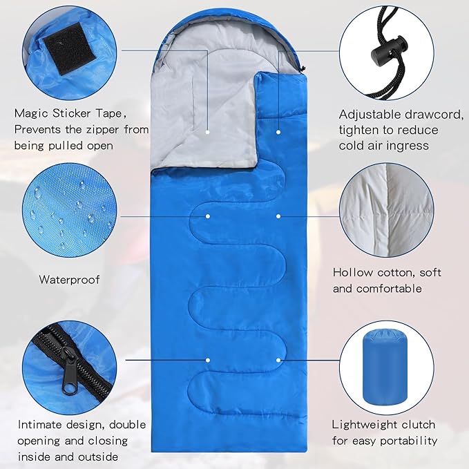 10 Pcs 0 Degree Camping Sleeping Bags Bulk for Adults Cold Weather Sleeping Bags 4 Season Warm Waterproof Lightweight with Compression Sack for Backpacking Hiking Travel Homeless