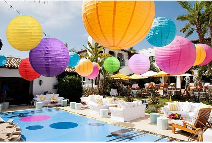 BEISHIDA 16Pcs Colorful Paper Lanterns Multi-Color Chinese/Japanese Hanging Round Paper Lanterns for Wedding, Birthday, Baby Shower, Classroom,Party,Home Decoration(Size of 4?? 6?? 8?? 10??
