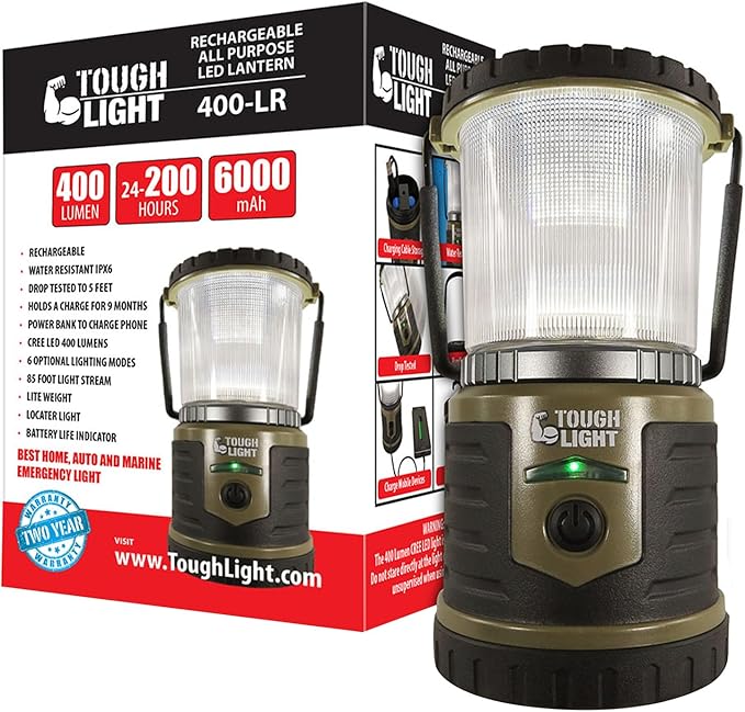 USB Rechargeable Camping Lantern, 400 Lumens LED Lantern, Hanging Tent Lamp, 6000mAh Power Bank, 200 Hour, 6 Modes, for Outdoors & Emergency