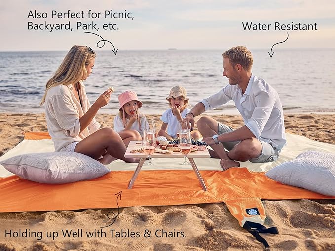 WEKAPO Beach Blanket Sandproof Waterproof, Extra Large Beach Mat, Oversized & Compact Sand Free Mat Quick Drying, Lightweight & Durable with 6 Stakes & 4 Corner Pockets