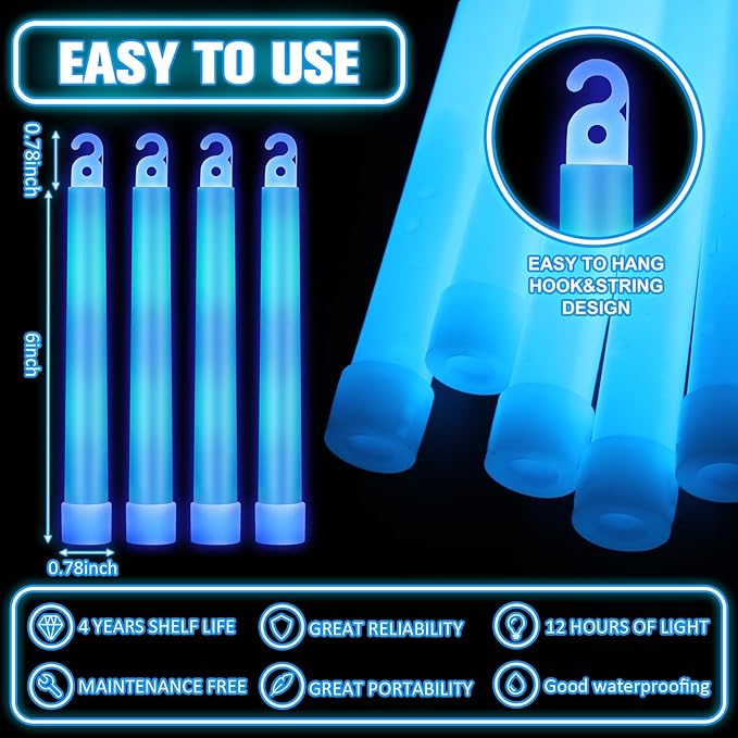 Sotiff 96 Pcs 6 Inch Ultra Bright Emergency Glowing Sticks, Glow Sticks with 12 Hour Duration, Halloween Favors for Party Birthday Wedding Concerts Halloween