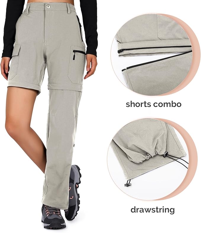 Cycorld Women's-Hiking-Pants-Convertible Quick-Dry-Stretch-Lightweight Zip-Off Outdoor Pants with 5 Deep Pockets