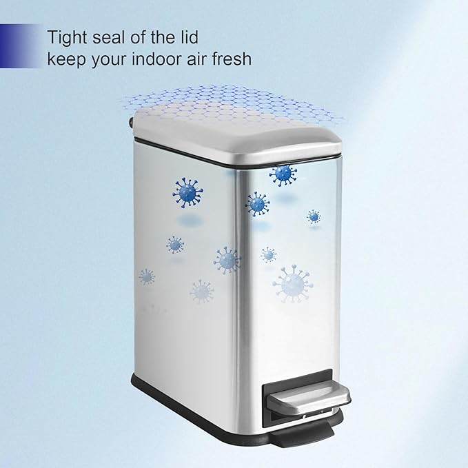 Bathroom Trash Can with Lid，5L/1.3 Gallon Trash Can with Removable Liner Bucket, Small Garbage can for Bathroom,Bedroom,Home Office,Silver