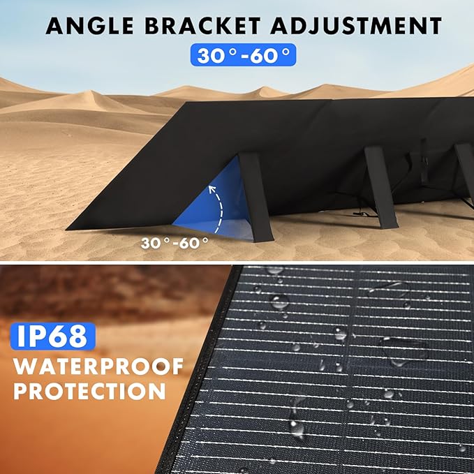 400W Portable Solar Panel, Up to 25% Conversion Efficiency N-Type Solar Cell, with Adjustable Kickstand, IP68 Waterproof, Foldable Solar Panel for Camping RVing Home Backup