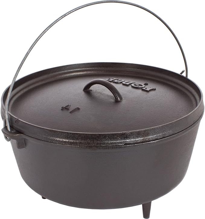 Lodge 10 Quart Pre-Seasoned Cast Iron Camp Dutch Oven with Lid - Dual Handles - Use in the Oven, on the Stove, on the Grill or over the Campfire - Black