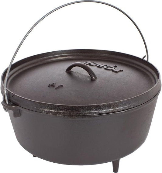 Lodge 10 Quart Pre-Seasoned Cast Iron Camp Dutch Oven with Lid - Dual Handles - Use in the Oven, on the Stove, on the Grill or over the Campfire - Black