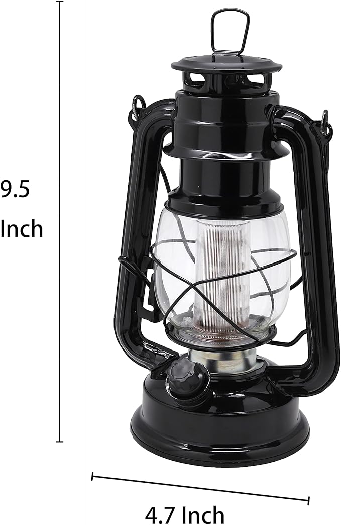 YAKii LED Vintage Lantern Metal Hanging Hurricane Lantern 12 LED Dimmer Switch Cold White Battery Operated Power Outage Indoor Camping Lighting Outdoor Brooklyn Decoration (Black Pack of 8)