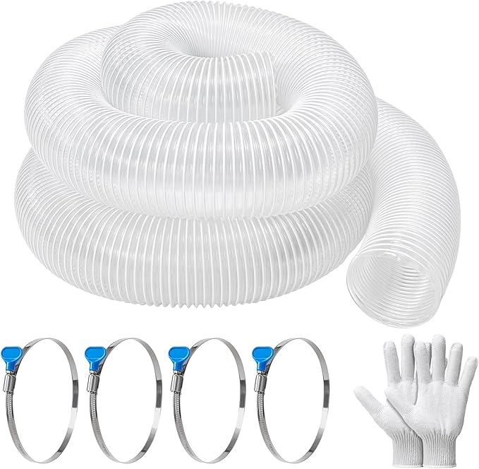 6" x 10' PVC Dust Collection Hose, Puncture-Resistant, Heavy-Duty Flexible Clear Fume Hose with Carbon Steel Wire Coil for Dust Collection Systems, Woodworking, Workshops