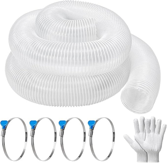 6" x 10' PVC Dust Collection Hose, Puncture-Resistant, Heavy-Duty Flexible Clear Fume Hose with Carbon Steel Wire Coil for Dust Collection Systems, Woodworking, Workshops