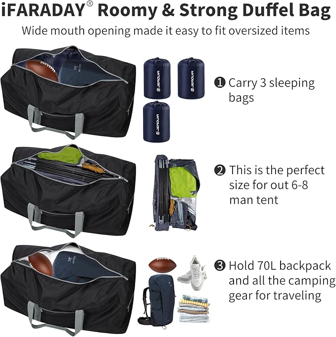 Foldable Duffle Bag for Travel - 30 inch / 75L Large Spare Travel Duffel Bag Lightweight with Trolley Sleeve - Black