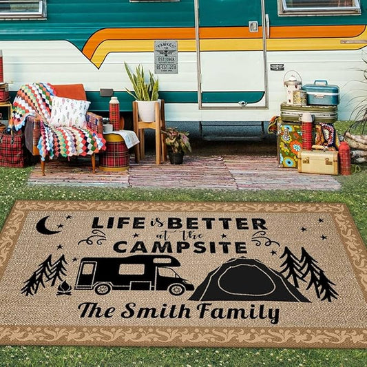 Custom Camping Rug It's Better at The Campsite RV Trailer Decor Camper Floor Mat for Outdoors, Patio, Backyard, Picnic, Beach, Camping, 66 x 99 Inch (20 RV Optional)