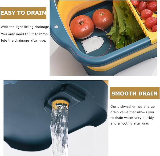 11L（2.91 Gallon） Collapsible Dish Basin with Drain Plug, Space Saving Outdoor Multiuse Foldable Sink Tub, Dishpan, Portable Kitchen Storage Tray for Vegetable Washing, Camping, RV (Yellow)