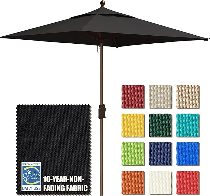 EliteShade USA 10-Year-Non-Fading Sunumbrella 6x6Ft Square Market Umbrella Patio Outdoor Table Umbrella with Ventilation（Black）
