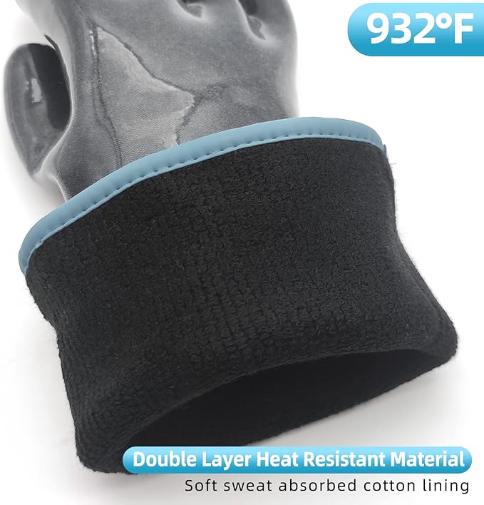 DEYAN Silicone BBQ Gloves, 932°F Heat Resistant Oven Gloves with Fingers, Kitchen Waterproof Hot Proof Glove for Fryer, Smoker, Baking, Cooking, Cutting(9/L)