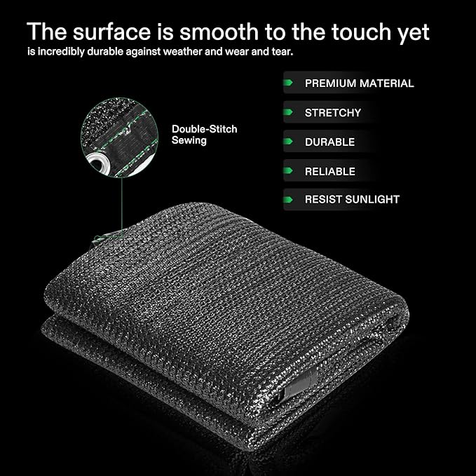 VIVOSUN Sunblock Shade Cloth, 50%-60% Shade Net, 6.5' x 20' Black Garden Shade Mesh with Grommets for Plant Covers, Swimming Pools, Patios, and Yards