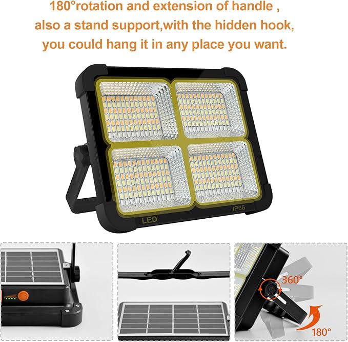 Portable LED Work Solar Light 100W 16500mAh 10000 LM with Stepless Brightness Job Site Battery Rechargeable LED Floor Light for Emergency Worklight for Hurricane (Black(Remote))