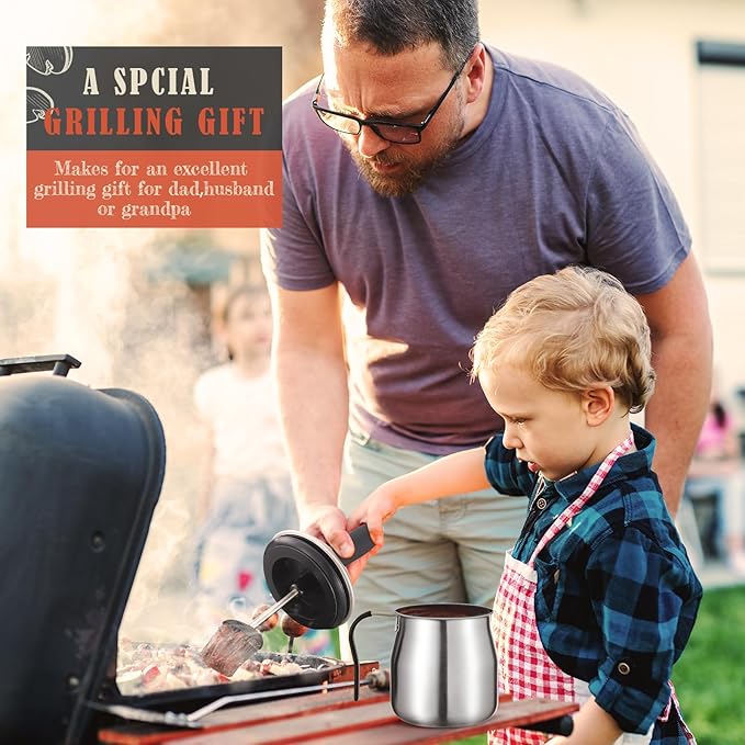 32 Ounce BBQ Basting Pot with 3 Replaceable Brushes，Grilling Gifts for Men&Dad，Stainless Steel 304 Barbecue Sauce Pot Brush Set，Airtight Melting Pot Sauce Container for Grill，Kitchen，Camping