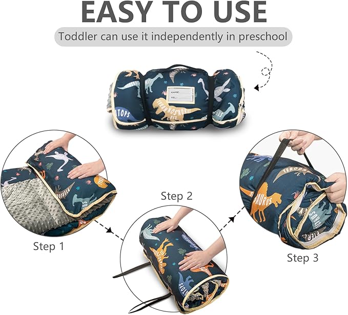 Primlect Toddler Nap Mat Extra Large Thickened 55''x35'', Soft Sleeping Bag with Detachable Minky Blanket and Pillow, Portable for Daycare, Preschool, Kindergarten, Travel, Boys and Girls