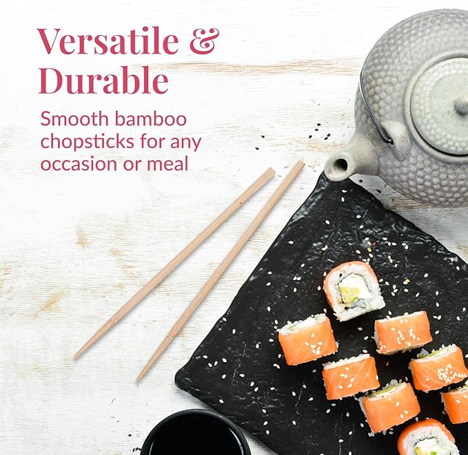 Prestee 50 Pairs Disposable Wooden Chopsticks - Individually Wrapped for Hygiene - 8-Inch Wood Chopstick - Utensils for Sushi, Noodles, and Takeout - Smooth, Splinter-Proof Design