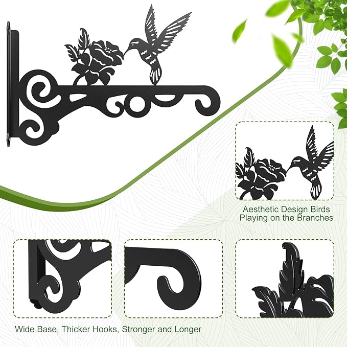4-Pack Aesthetic Wall Plant Hanger Indoor and Outdoor ??10 Inch Metal Hanging Plant Bracket with Beautiful Bird Pattern ??Heavy Duty Plant Hooks for Hanging Plants, Bird Feeder, Wind Chime, Lantern