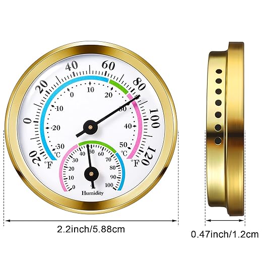 Weewooday 3 Pcs Indoor Outdoor Thermometer 2 in 1 Mini Home Temperature Humidity Hygrometer Monitor Gauge for Home Offices Wall(Gold)