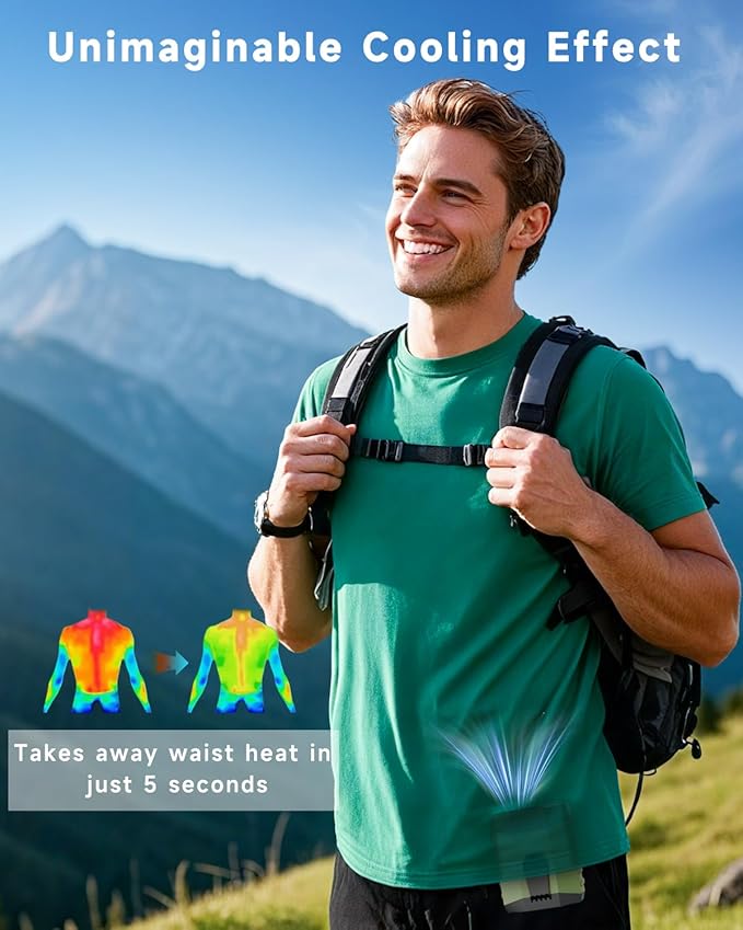 2025 Smart Portable Rechargeable Fan with LED Light & 25H Runtime, 4-Speed 9200RPM Turbo Cooling Personal Waist Fan, Wearable Neck & Belt Clip for Camping, Outdoor, Hiking - Green