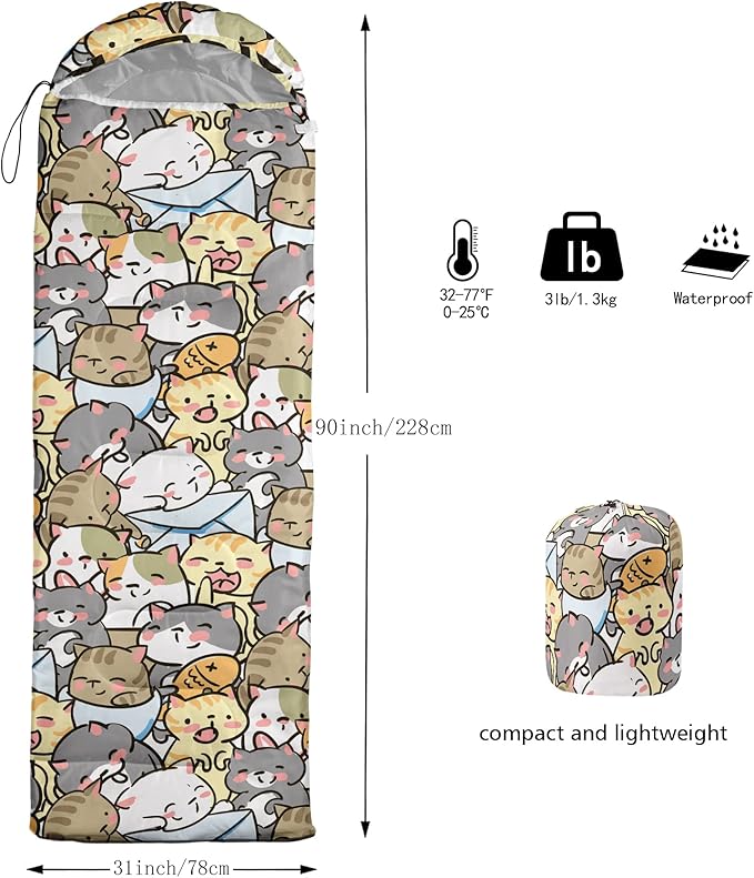 QOOMO Camping Sleeping Bags,3 Season Warm & Cool Weather,Lightweight,Waterproof Sleeping Bags for Adults & Kids,Traveling,and Outdoors,Camping Gear Equipment