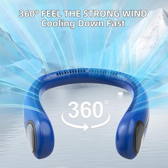 Portable Neck Fan,Gift Ideas,Personal Wearable Bladeless Fan,360° Cooling,LED Display,4-Speeds,6000mAh Rechargeable,Powerful Wind,Outdoor Travel Camping,Birthday Gifts for Men Women Dad Mom (Navy)