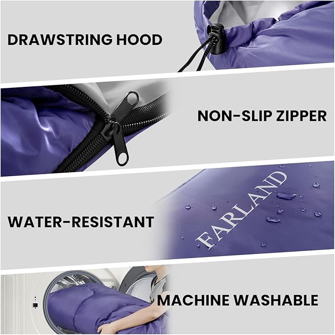 FARLAND Sleeping Bags 30℉ for Adults Teens Kids with Compression Sack Portable and Lightweight for 3-4 Season Camping, Hiking,Waterproof, Backpacking and Outdoors