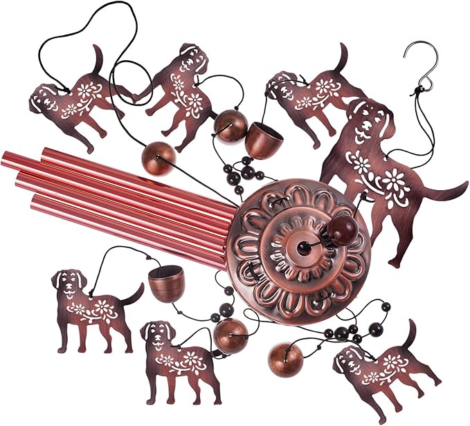 Outdoor 37" Dog Wind Chimes Decor - With 4 Tubes 6 Bells 7 Dogs Wind Bells, Romantic Wind Catcher, Mobile Dog Decor, Dogs Windchimes for Home, Balcony, Tree, Festival, Garden Decoration, Gifts for Mom