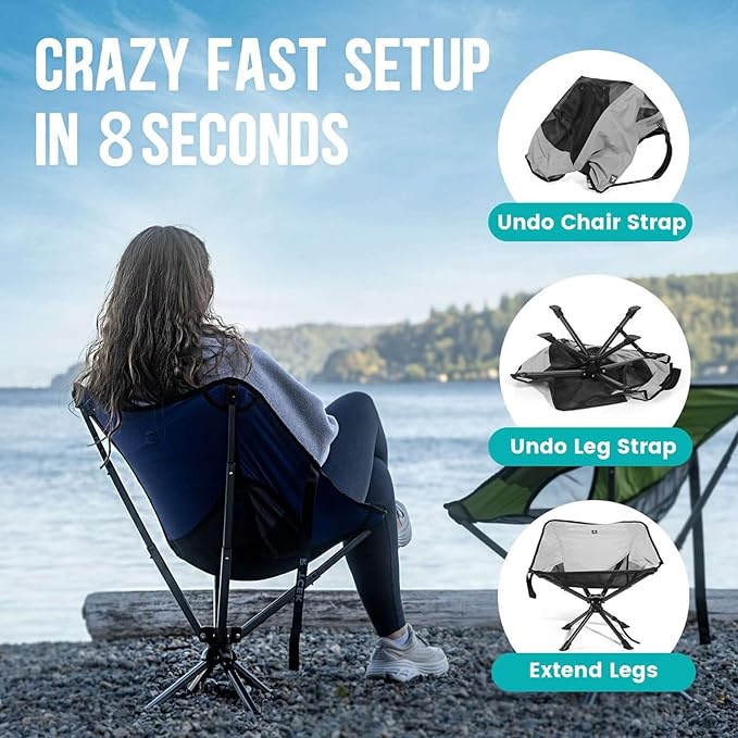 Swivel Portable Chair - Small Compact Collapsible Folding Chairs for Adults, Setup in 8 Seconds, Lightweight Outdoor Backpack Chair for Camping, Travel, Hiking, Beach, Support 300 LBS