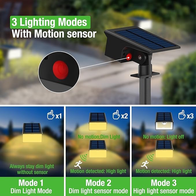[3 Pack & 62LED]Solar Spot Lights Outdoor Motion Sensor, 3 Modes Motion Sensor Outdoor Lights 2-in-1 Solar Landscape Spotlights LED Solar lights for Outside Yard Garden Wall Pathway Walkway,Warm White