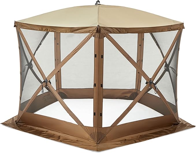 CLAM Pop Up Screen Tent, Outdoor Camping Gazebo Canopy, Venture, 9' x 9', Brown