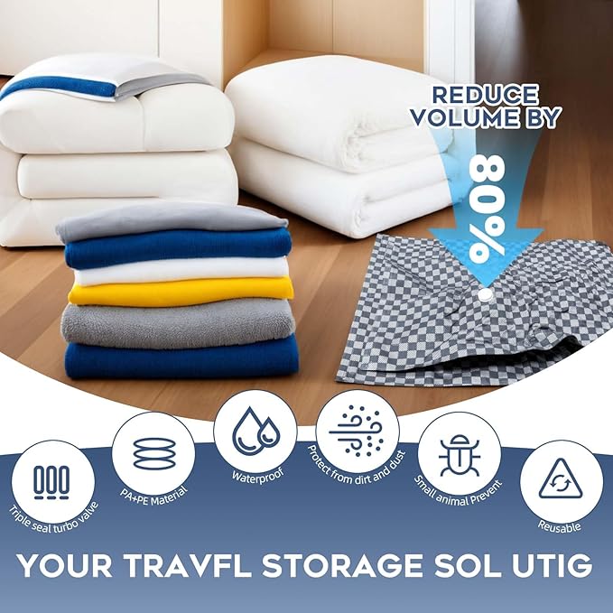 Vacuum Seal Bags for Clothing Travel w/Wireless Pump, Space Saver Vacuum Storage Organizer Bag for Luggage, Seal Compression Packing Bags for Clothes & Blankets 6 Pack (Compression bag)