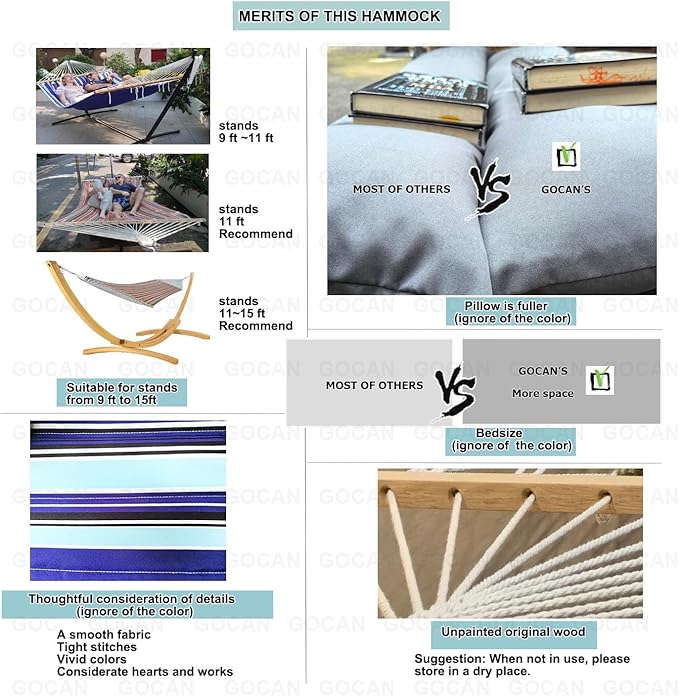 Double Hammock with Quilted Fabric and Spreader Bars,Longer and Sturdier,Quality Hammocks for Outdoor Indoor Patio Yard