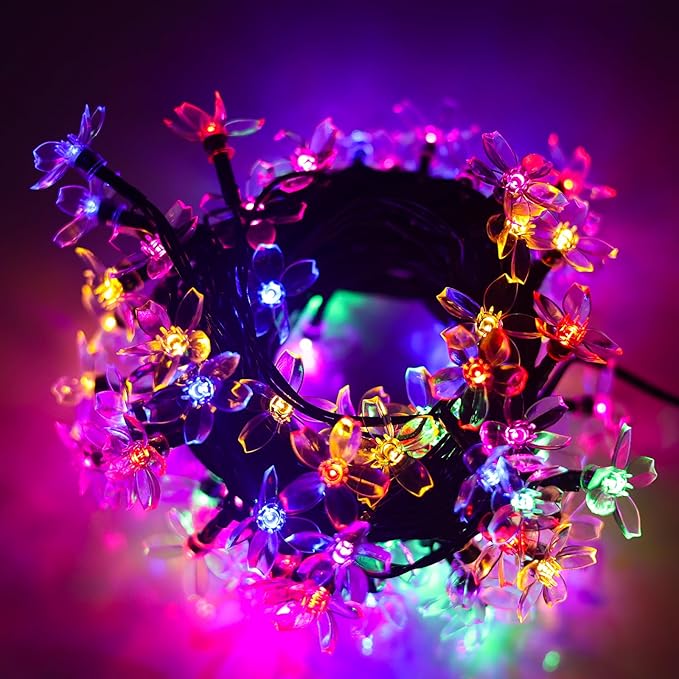 Decorative Colored Pastel Flower String Lights, 33ft 100 LED USB Plug in Cherry Blossom Spring Summer Decoration with Timer for Bedroom Patio Wedding Christmas Easter Hanging, Multicolored